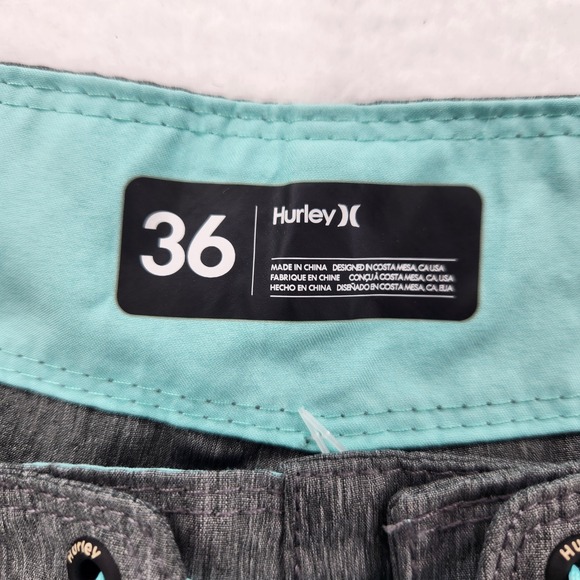 Hurley Mens Board Shorts SZ 36 Gray Teal Logo Swim Trunks Surf Shorts MBS0008590 - Picture 6 of 7